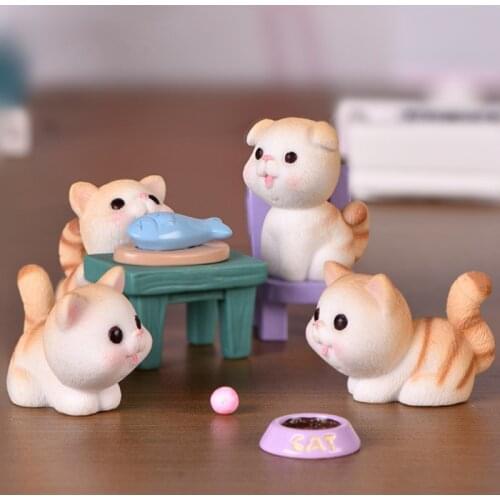 Cute Cats Plastic Toys for Kids Childrens Toy Mini Cartoon Cat Fish Animals Models Birthday Gift DIY Ornaments Home Car Decora