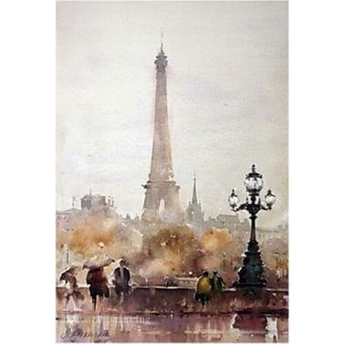 Top Skill Handmade Modern Paris Landscape Artwork Hand Painted Abstract People in Rain Street Landscape Canvas Oil Paintings