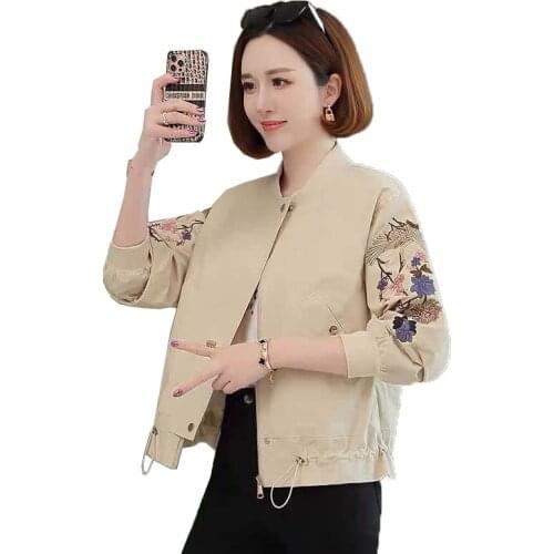 Women Jacket 2021 New Women Spring Embroidered Short Coat Ladies Casual fashion Tops Short Windbreaker With Lined Plus Size 3XL