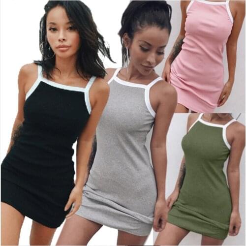 New Fashion Women Solid Spaghetti Straps Dress Backless Sleeveless Sexy Dresses Elegant Ladies Party Dress Summer Vest Clubwear