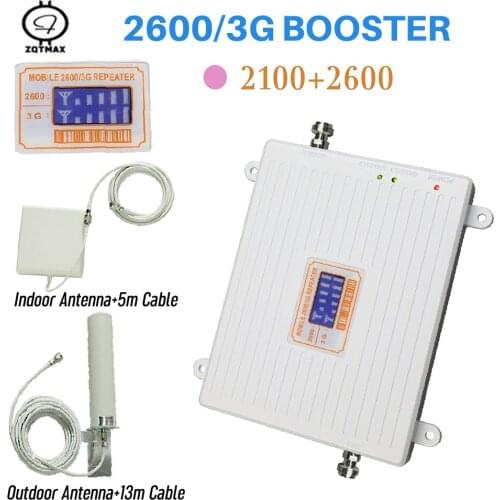 ZQTMAX 3G 4G Cellular Signal Booster UMTS LTE Signal Amplifier 2100 2600 Dual Band repeater with Antenna Set