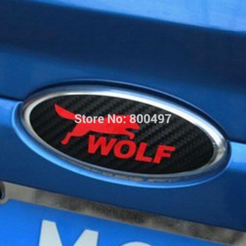 2 x New Design Car Styling Car Logo Cover Sticker Carbon Fiber Vinyl Decal Wolf Emblem for Ford Focus MK 1 Focus MK 2