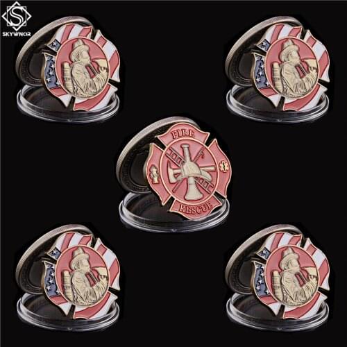 5PCS USA Challenge Firefighters Collectible Coin Fire Rescue Operation Fireman Coin Hook and Ladder