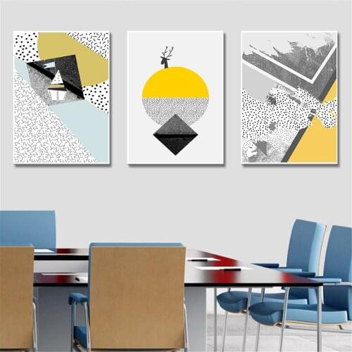 Abstract Painting Deer Poster Prints Wall Pictures For Living Room Canvas Art Yellow Gray Geometric Nordic Poster Home Decor