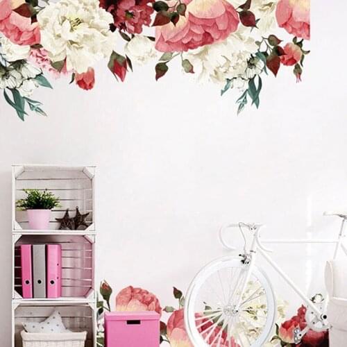 Large 3D Peony Classic Wall Sticker Art Flower Baseboard Stickers For Living Room Bedroom Furniture Wall Decal 45*60cm*2PCS
