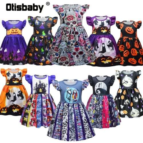 1 - 9 Years Fashion Baby Girl Halloween Skull Witch Vampire Print Costume for Children Party Masquerade Prom Newborn Dress Up