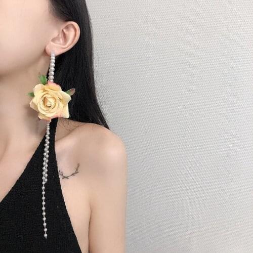 Simulation Flower Long Tassels Pearl Earrings Bohemia Beach Earrings Fashion And Personality Wedding Jewelry Accessories