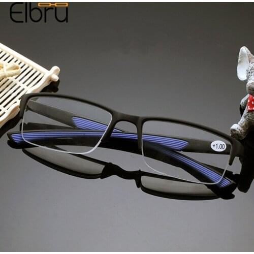 Elbru Men Half Frame Reading Glasses Prebyopia Spectacles High Definition Hyperopia Eyeglasses Unisex With Degree +1.0 to +4.0