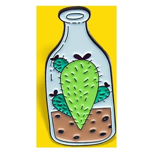 Green Potted Plants Enamel Pins Custom Cactus Aloe Bottles Brooches Bag Clothes Lapel Pin Plant Badge Jewelry Gift for Friends