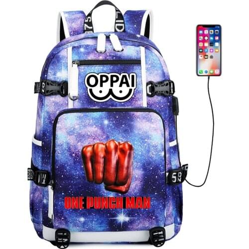 Anime One Punch-Man USB Charging Canvas Backpack School Bag Zipper Casual Shoulder Bag Mochila Laptop Bag Travel Bag Rucksack