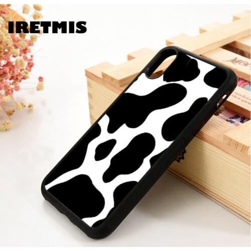 Iretmis 5 5S SE 6 6S Silicone Rubber Phone Case Cover for iPhone 7 8 Plus X Xs 11 12 MINI Pro Max XR Cow Print Animal Pattern
