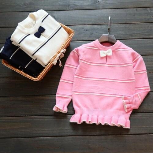 New Arrival Baby Girls Striped Cardigan Girls O-neck Bow Sweaters Kids Soft Coats & Jackets Child Casual Outerwear