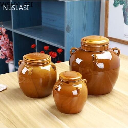 Retro Style ceramic Tea jar Honey jar Pickled Sauerkraut Cabbage Radish Container Food Seal Storage Jar Kitchen Accessories