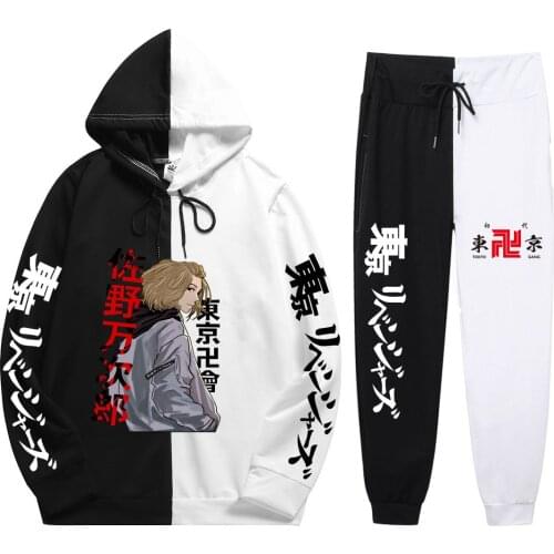 New Summer Autumn Man 2 Pieces Sets Anime Tokyo Revengers Print Cool Casual Soft Patchwork Thin Hoodie+Patchwork Pants Harajuku