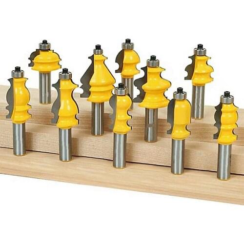 10PCS/set 1/2 Inch Shank Handrail Router Bit Set Standard Flute Woodworking Line Cutter wood milling cutter