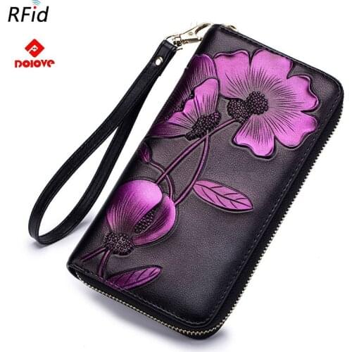 Fashion Flower Genuine Leather Women Wallet Female Long Walet Women Lady Clutch Money Bag Coin Purse Phone Pocket Portomonee