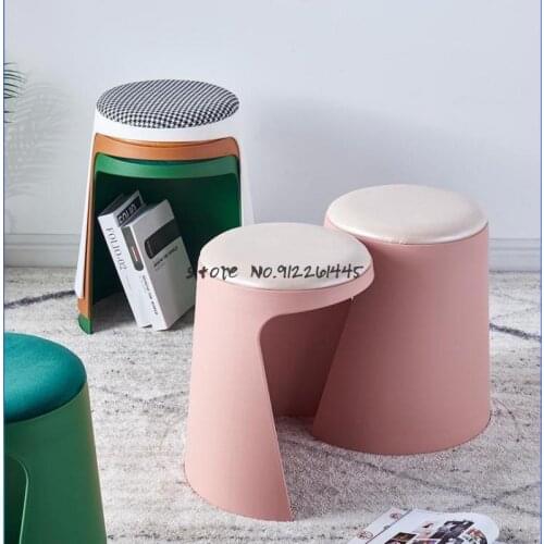 Plastic small round stool Nordic net red ins low stool household set stool stacking makeup modern simple storage shoe changing