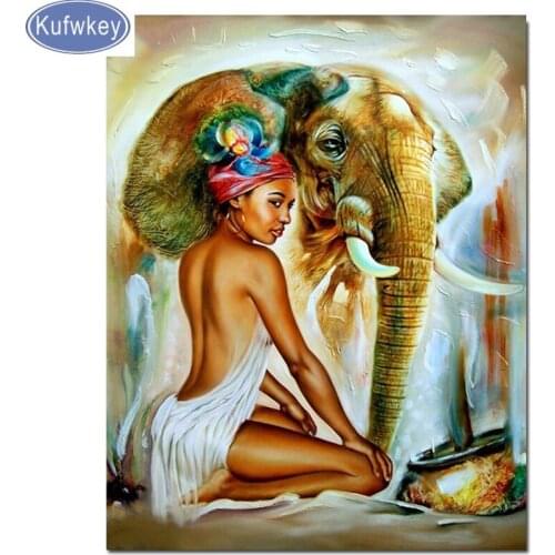 New Diamond Mosaic 5D DIY Embroidery Diamond Painting african woman and Elephant 3d Picture Of Rhinestone Full Square drill art