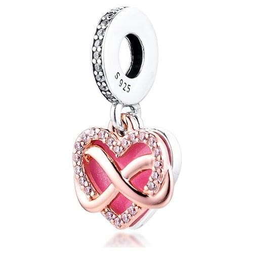 Fits For Bracelets Necklaces Rose Sparkling Infinity Heart Beads 100% 925 Sterling-Silver-Jewelry Charms Free Shipping