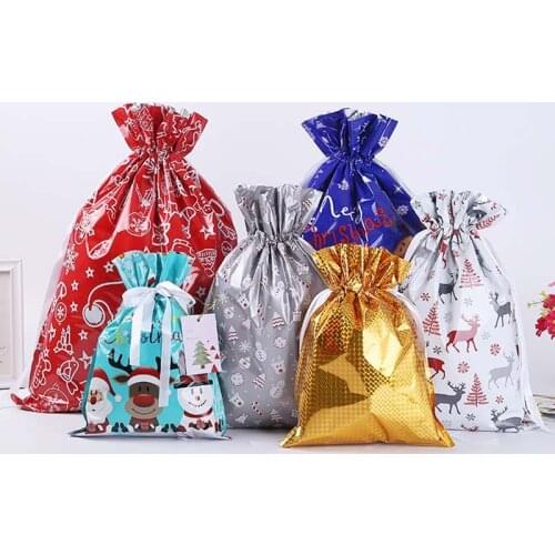 Christmas Candy Bag Santa Elk Gift Bag Christmas Decorations for Home Drawstring Pocket Navidad 2022 New Year Xmas Packing Bag