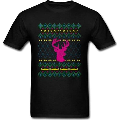 Christmas 2018 New Deer Head Print Men T-shirt Ugly Hipster Sweater Neon Black Short Sleeve Hip Hop Family Top Tshirt