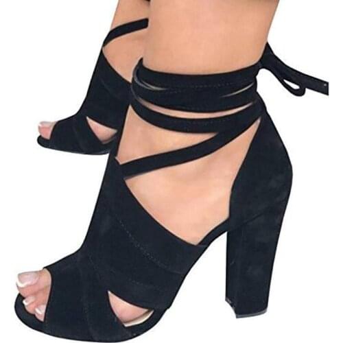 Womens summer sandals square heel Shoes High Heels Side Empty Ankle Cross Straps Open Toe Sandals sandalias