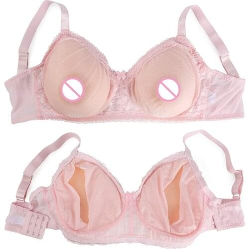 Huge Cup Crossdresser Bra Sheer Cup Silicone Bra Breast Form Fake Boobs Sexy Lace Transparent Pocket-bra Not include Breast