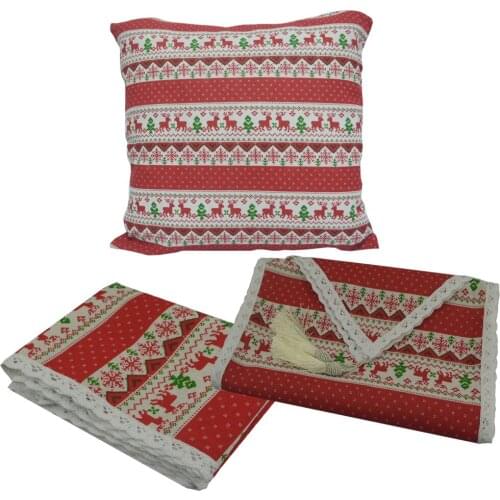 Printed Elk Snowflake Cotton Linen Tablecloth Merry Christmas Lace Tassel Table Runner Cushion Cover Home party Decoration