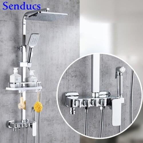 Bathroom Faucet Polished Chrome Bath Shower Set Four Function Brass Bathtub Shower Faucet Hot Cold Chrome Bathroom Shower System