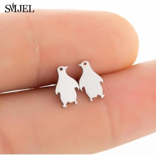 SMJEL Lovely Sweet Penguin Animal Stud Earrings for Women Girl Fashion Simple Stainless Steel Earring Jewelry Studss