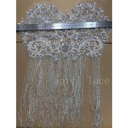 Ss013# 40*40cm silver hand made french beads neck collar ornaments fringe tassel for bridal gown wedding/dress decoration