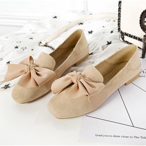Shallow mouth wild single shoes Retro grandma shoes Ladies loafers shoes Womens Bow Fashion shoes Round head pea shoes U15-60