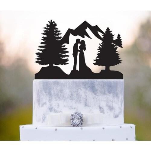 Outdoor wedding cake topper,forest wedding cake topper,Mountain wedding cake topper,forest theme cake topper,kissing wedding cak