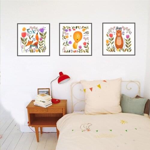 Creative Abstract Animal Bear Fox Lion Painting Wall Art Stickers For Shop Office Home Decoration Safari Mural Decal Pvc Poster