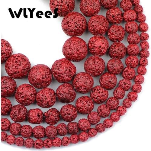 WLYeeS 1strand/lot Red Rock Lava Beads Natural Stone 4 6 8 10 12mm Round Loose Spacer Beads for DIY Jewelry Bracelet Making 15"