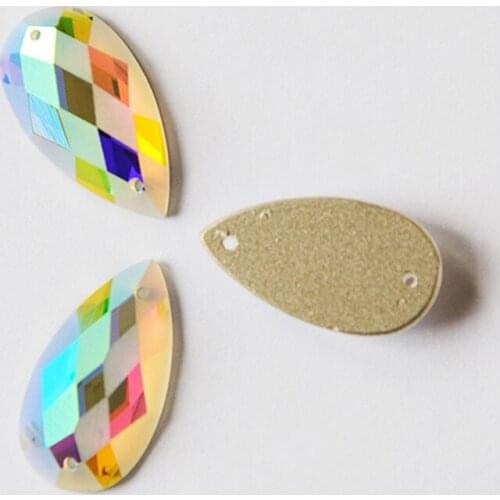 YANRUO 2151MTH Drop Mirror Small Pack Crystal AB Sewing Mirrors Peardrop Sew On Dropet Rhinestone Applique Clothing Accessories