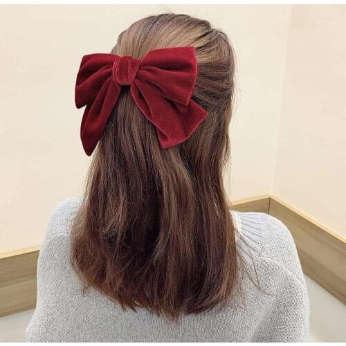Korean Solid color Burgundy Big Bow Hairpin for Girl Black Velvet Spring Clip Korean Fashion Hair Accessories for women 2020 new