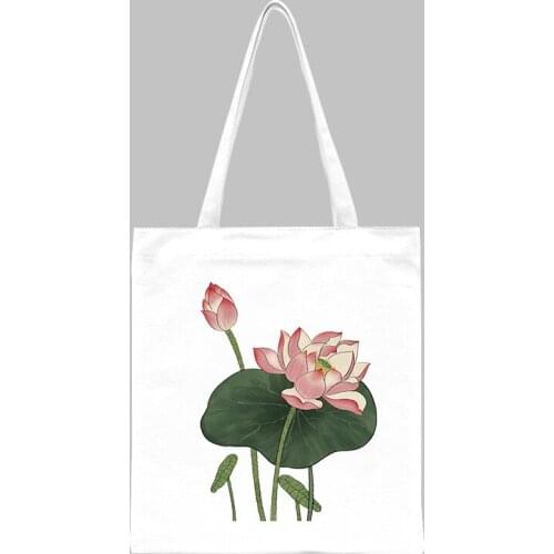 New Arrival Ladies Bag 2021 Tote Canvas Handbag Lotus Flower Shopper Bag Ladies Handbag Lady Design Print Shopping Bags