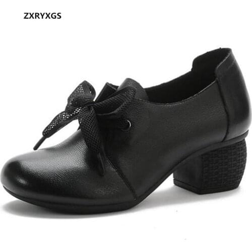 HOT 2021 New Autumn All-match Women High Heel Shoes Classic Bow Deep Mouth Genuine Leather Shoes Tide Non-slip Wear Women Pumps