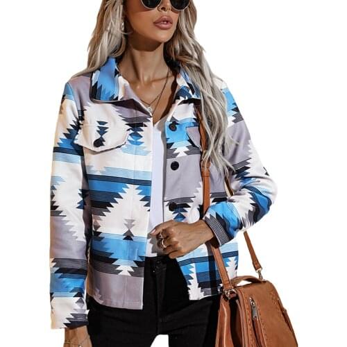 Women Button-down Cardigan, Adults Printed Long Sleeve Turn-down Collar Outerwear