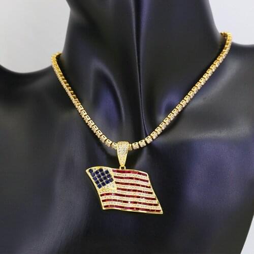Funmode New Hip Hop Round Cubic Zircon Flag Design Pendant Necklace For Women Dress Jewelry Accessories Gifts Wholesale FN158