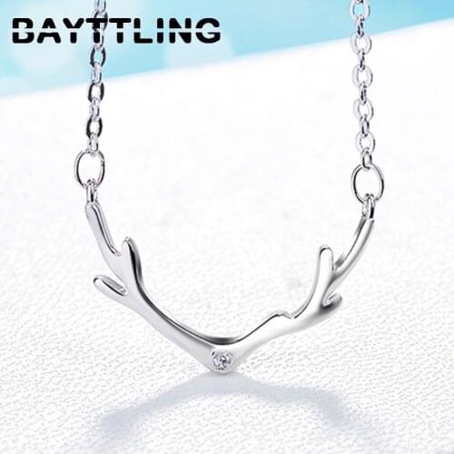 BAYTTLING 925 Sterling Silver Fine Zircon Antler Pendant Necklace For Woman Fashion Jewelry Wedding Engagement Gift