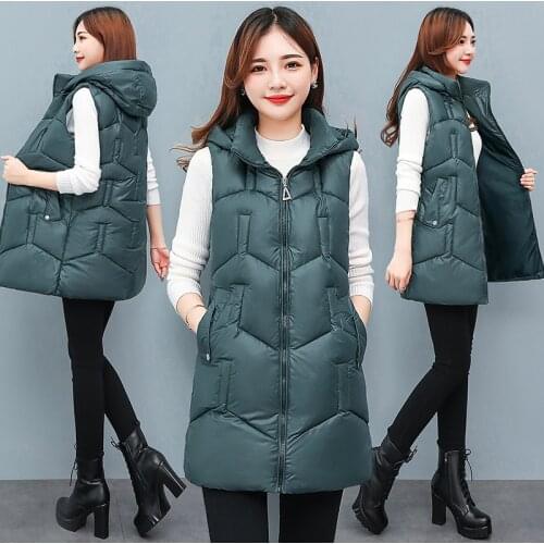 Autumn Winter Vest Women Waistcoat 2021 Female Sleeveless Jacket Hood Warm Long Vest Jacket Feminino Plus Size 4XL Outwear