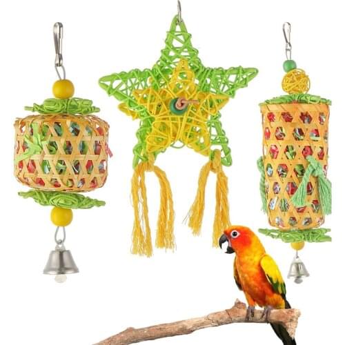 1/3PCS Bird Parrot Toys Colorful Chewing Shredder Toys Shred Hanging Foraging Toys Bird Wood Perch Stand for Parakeet