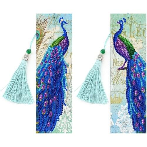 2Pcs DIY 5D Diamond Painting Bookmark Leather Tassel Book Marks Creative Craft Special Shaped Diamond Embroidery DIY Crafts