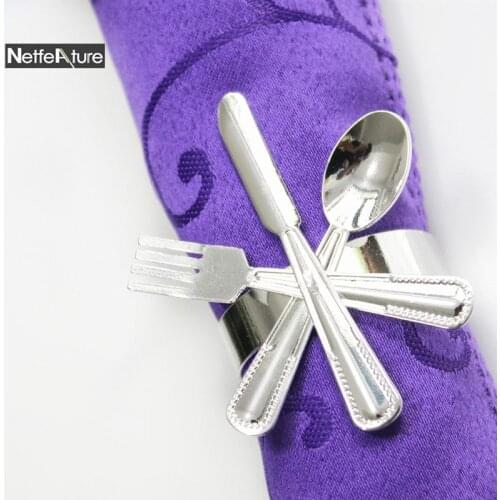 2Pcs Stainless Steel Gold Silver Napkin Ring Knife Fork Design Serviette Holder Restaurant Hotel Wedding Dining Table Decoration