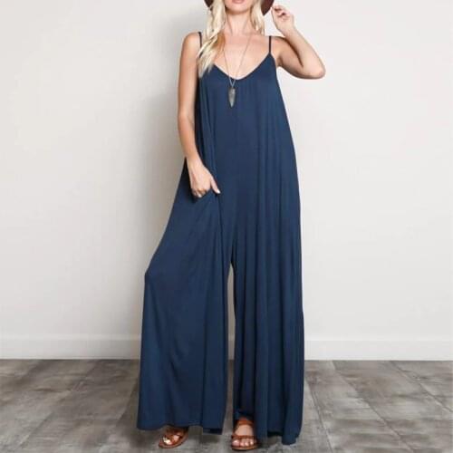 2021 ZANZEA Summer Women Sexy V Neck Strappy Jumpsuits Loose Wide Leg Pants Casual Solid Beach Rompers Party Long Overalls
