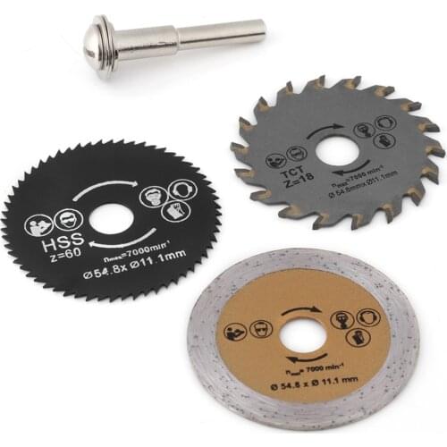 3pcs 54.8mm HSS Mini Wood Circular Saw Blade Cutting Blade Rotary Tool+Mandrel