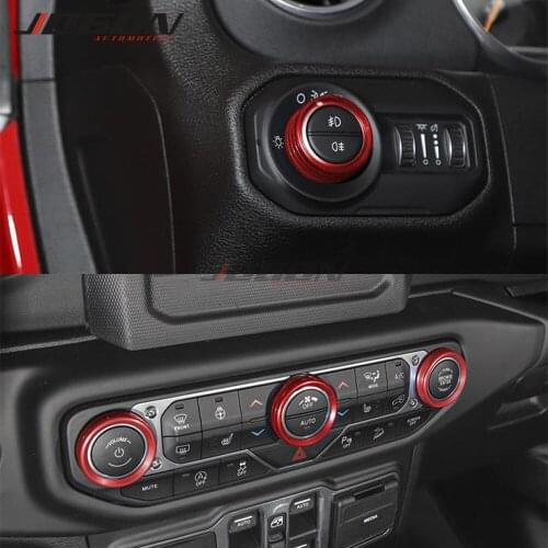 4*For Jeep Wrangler JL 2018+ For Jeep Gladiator JT 2018+ Car Headlight Air Conditioning Switch Knob Button Ring Trim Accessories