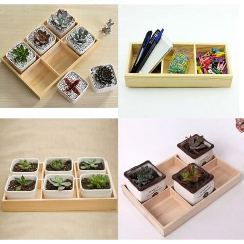 Natural Wooden 4-Grid Organizer Divider Storage Box for Bonsai Succulent Plants
